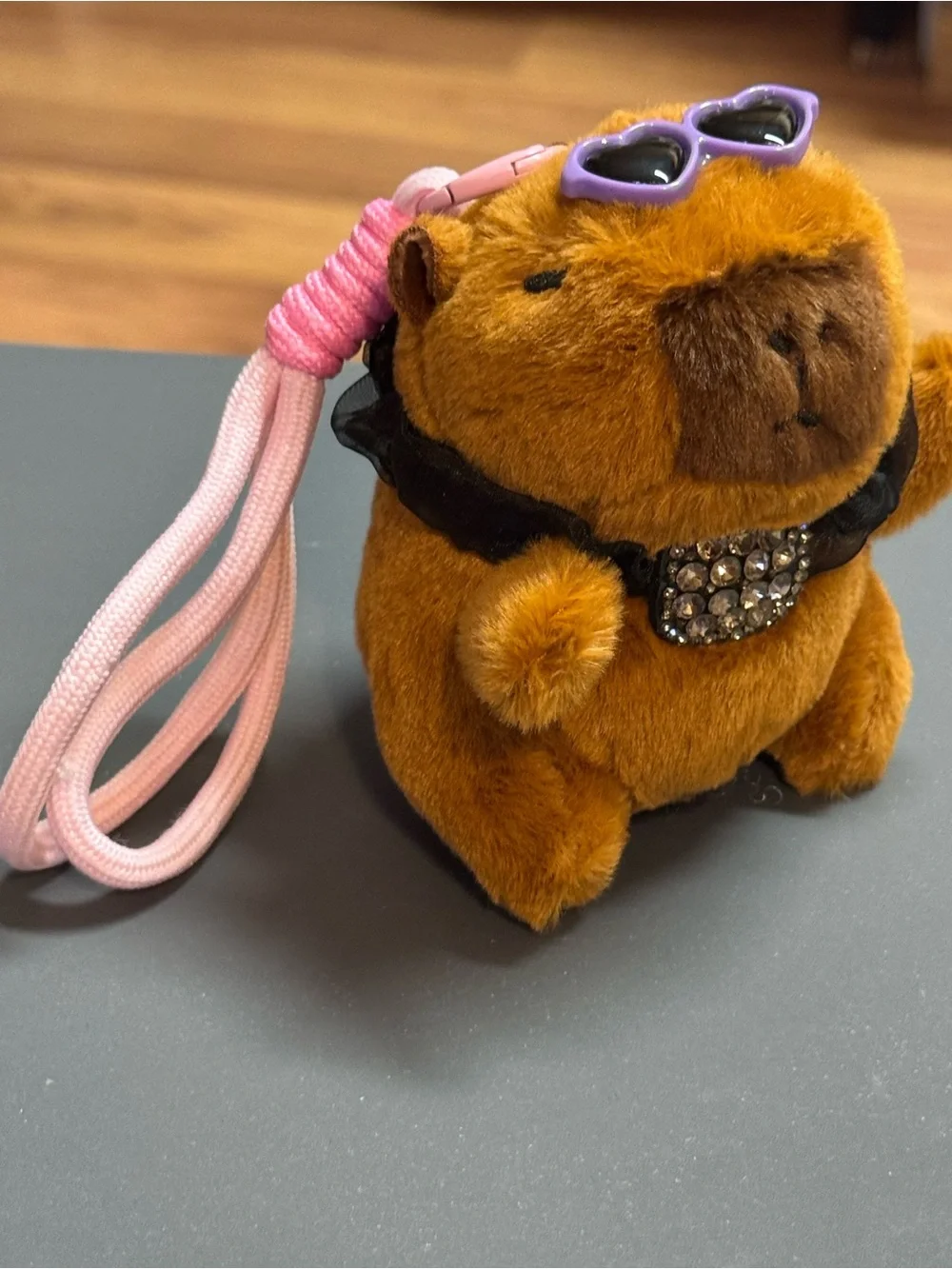 Plush Capybara Bag Charm Keychain Purple Sunglasses Rhinestone Collar NIP